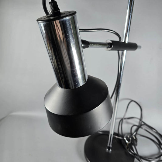 Große 70s Tischlampe - Schreibtischlampe Chrom Schwarz