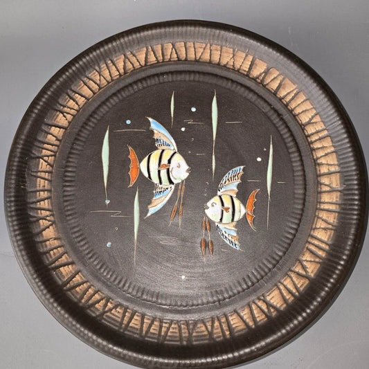 50er Jahre Zierteller mit Fisch Motiv - Hema Keramik - Handarbeit