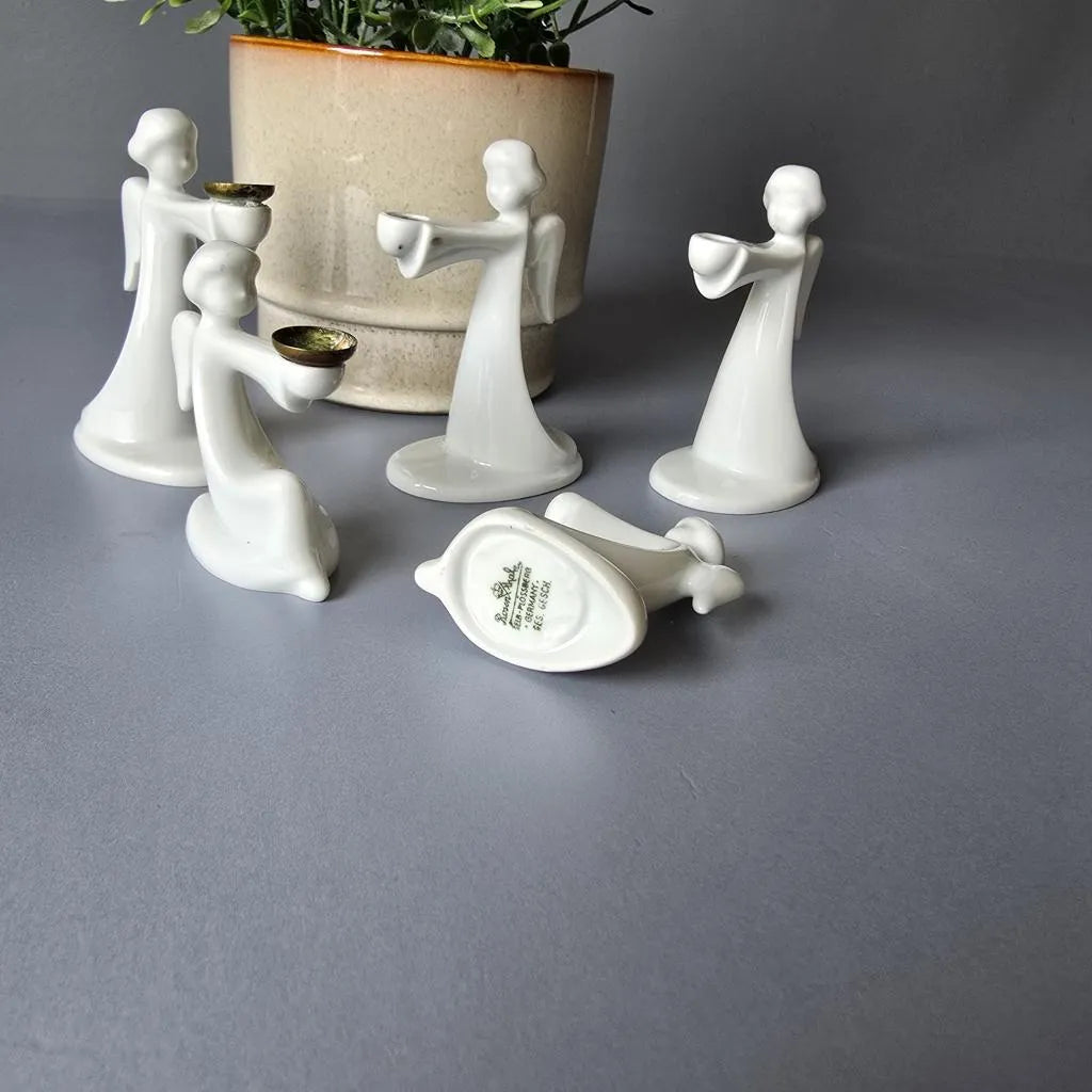 Set weiße Rosenthal Porzellan Engel als Kerzenhalter