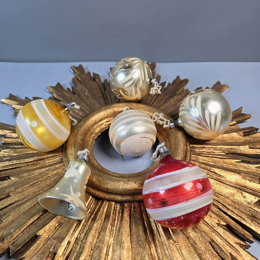 Vintage Christbaumkugeln & Glocke 50er Jahre Set