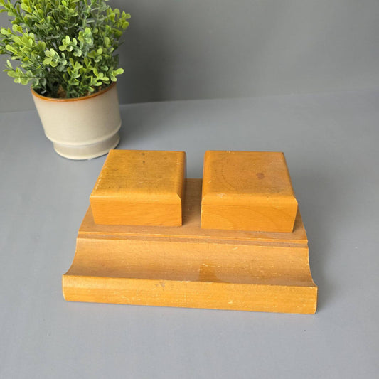 Vintage Schreibtisch Garnitur - Tintenfass - Helles Holz und Glas