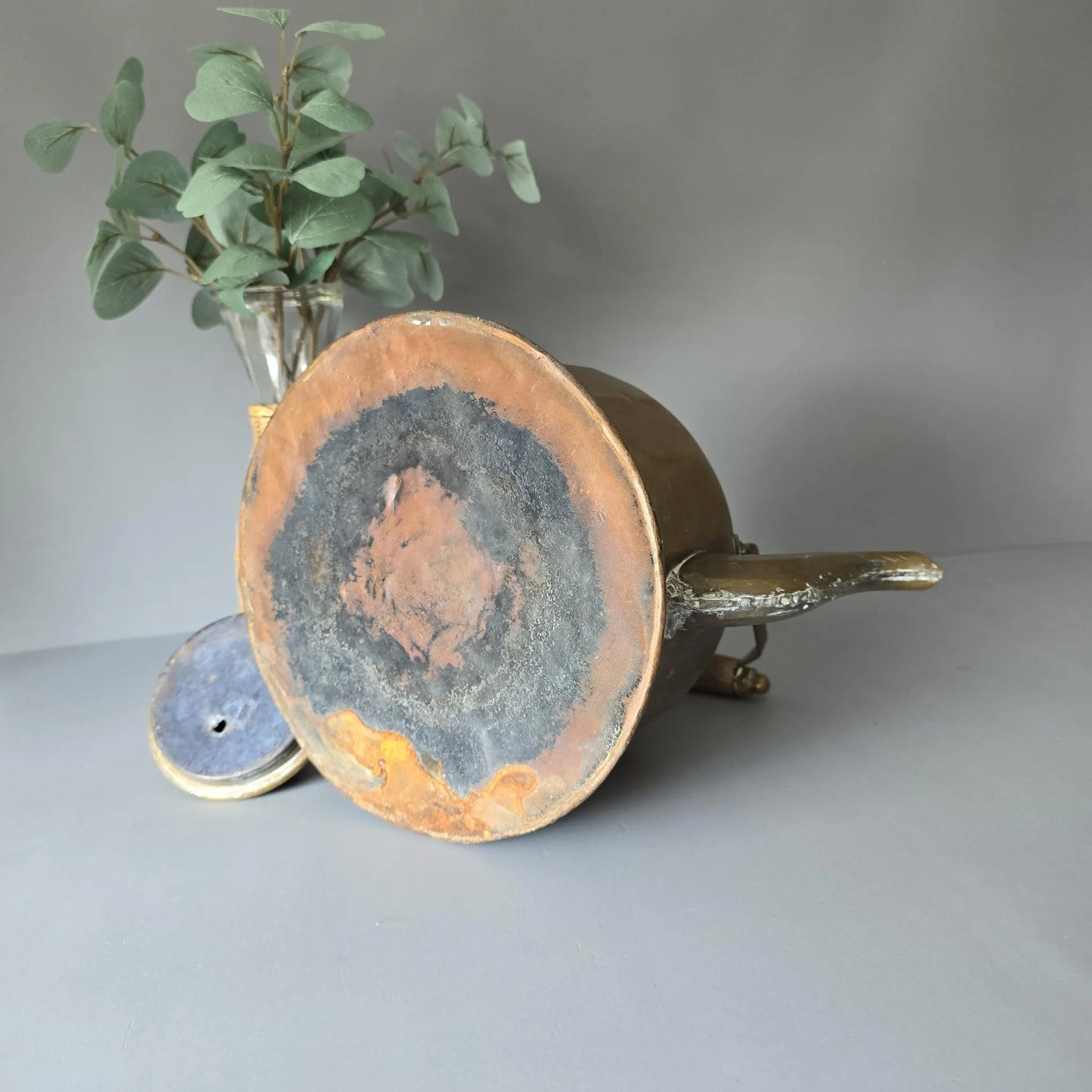 Vintage Messing Wasserkessel - Teekessel mit Kupferboden - Shabby Landhaus Deko