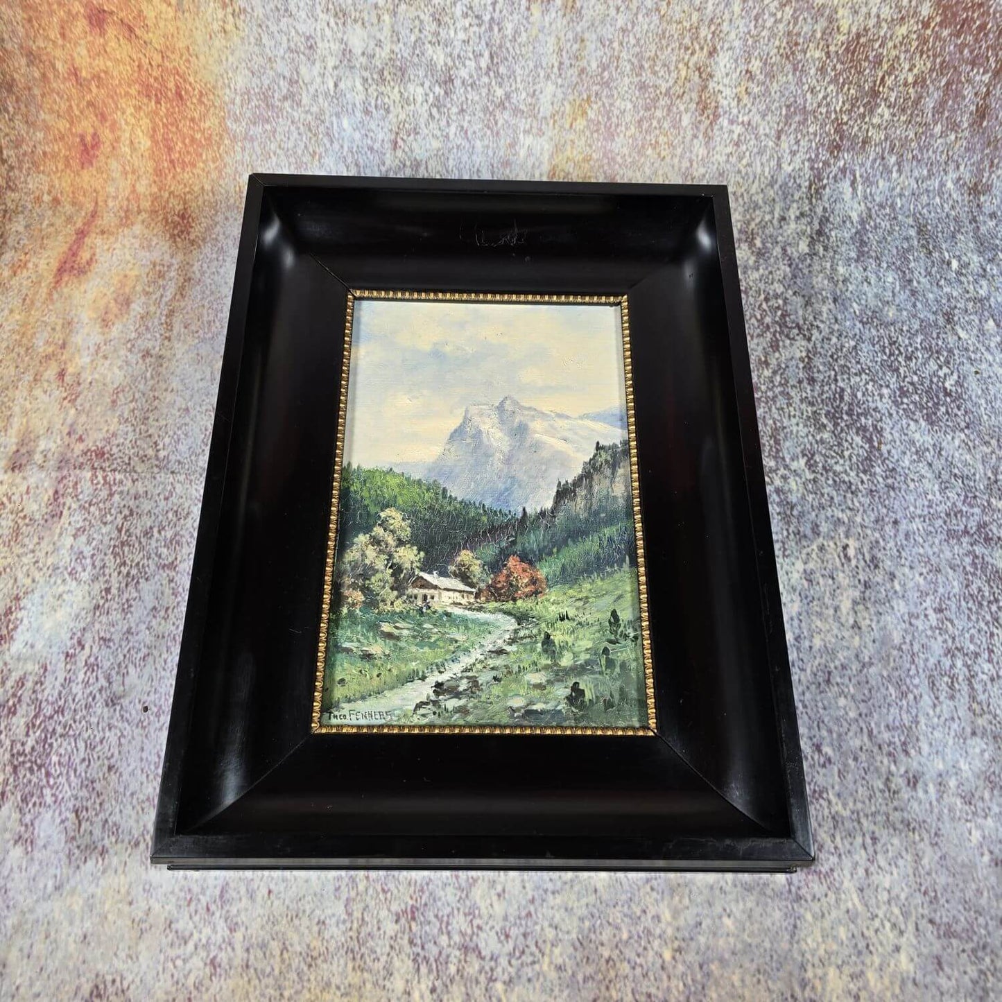 Theodor Hugo Fenners - Öl auf Hartfaser - Gebirge - Bach - Landschaft