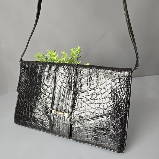 Vintage Clutch - mit abnehmbaren Trageriemen - Leder Kroko Optik