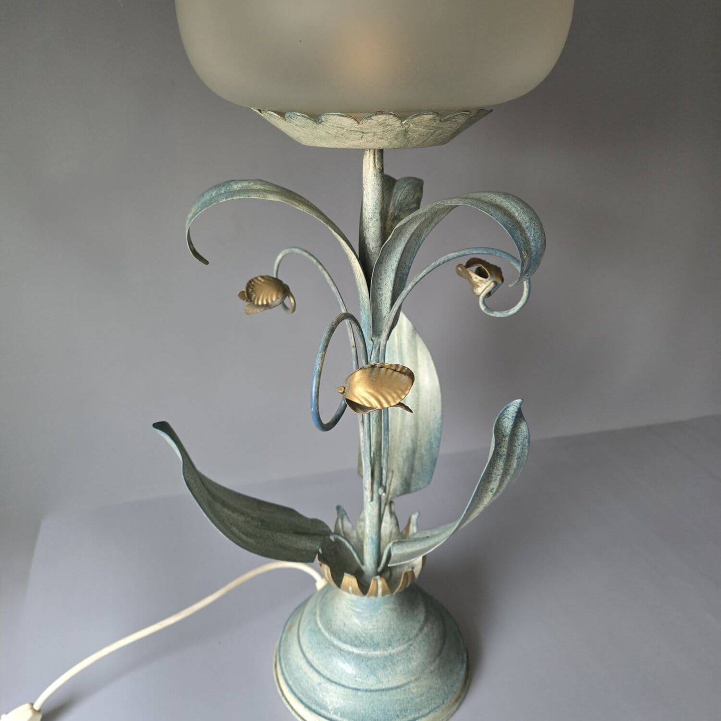 Große Florentiner Tischlampe mit Glasschirm