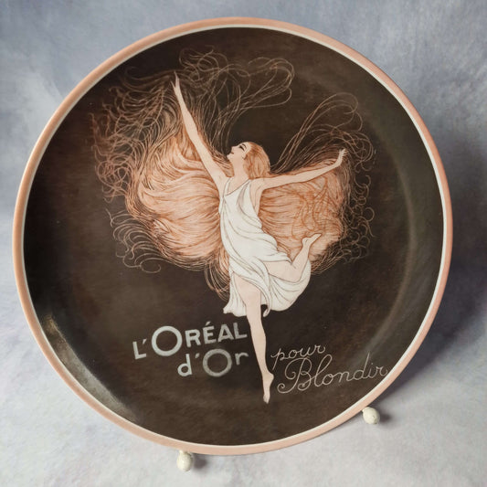 L'Oreal d'Or pour Blondir Porzellan Teller mit Jugendstil Werbemotiv