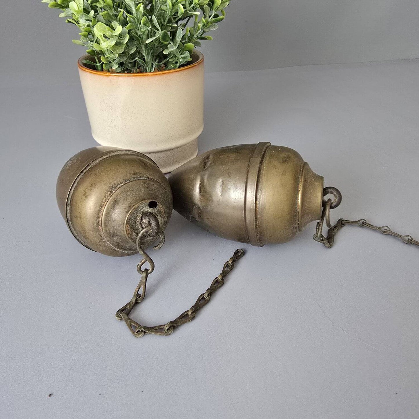 Antike Messing-Lampengewichte, Paar um 1900