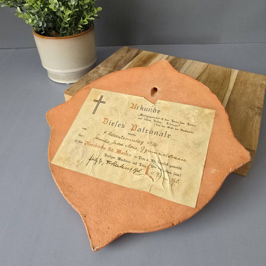Wandplakette, Ziertafel aus Terrakotta - Patronale St. Martin, Linz a. Rhein 1936