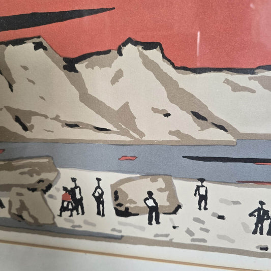 Lithographie Peter JANSSEN - Menschen am Strand - Signiert - Farblithographie