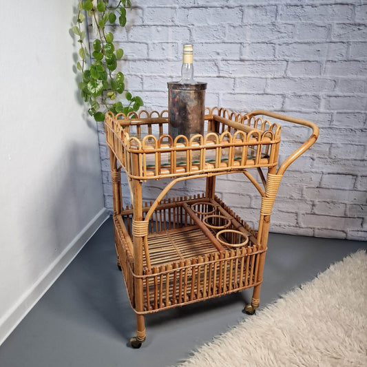 Boho Barwagen Rattan - 1970er Jahre
