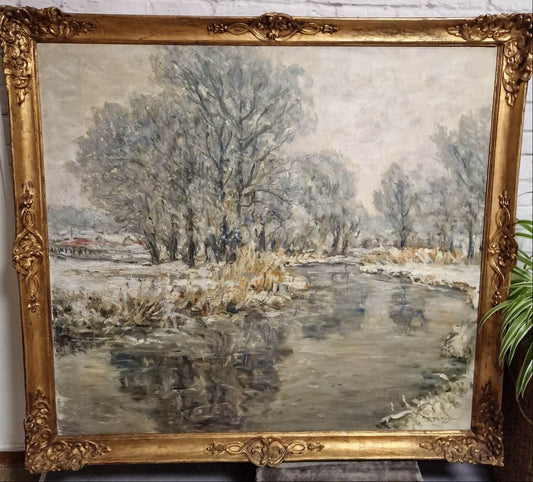Großes Ölgemälde von Rudolf Petuel - Rauhreif - 1914 - in Prunkrahmen