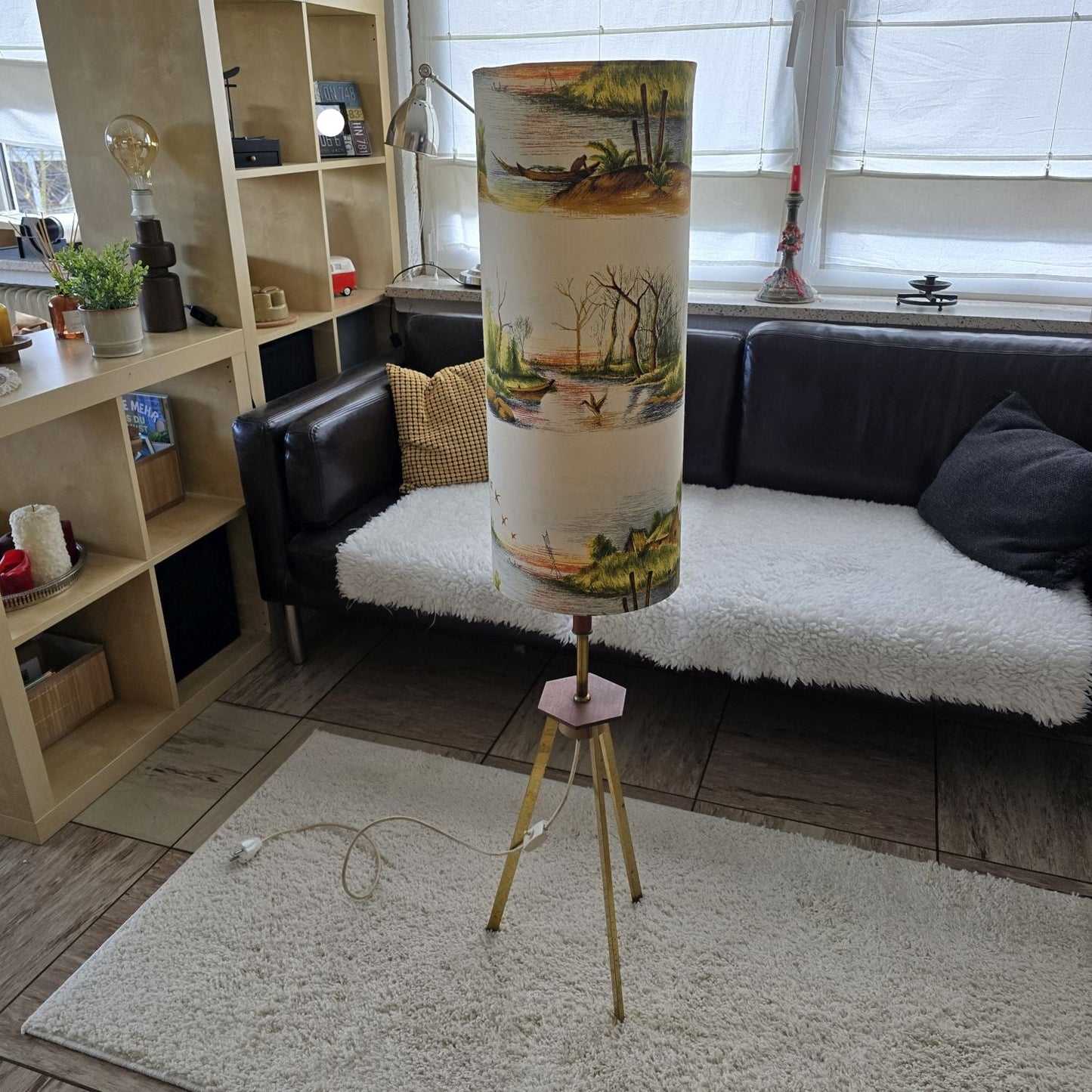 Mid Century Tripod Stehleuchte - 50er 60er Jahre - Teak - Messing - Floor Lamp
