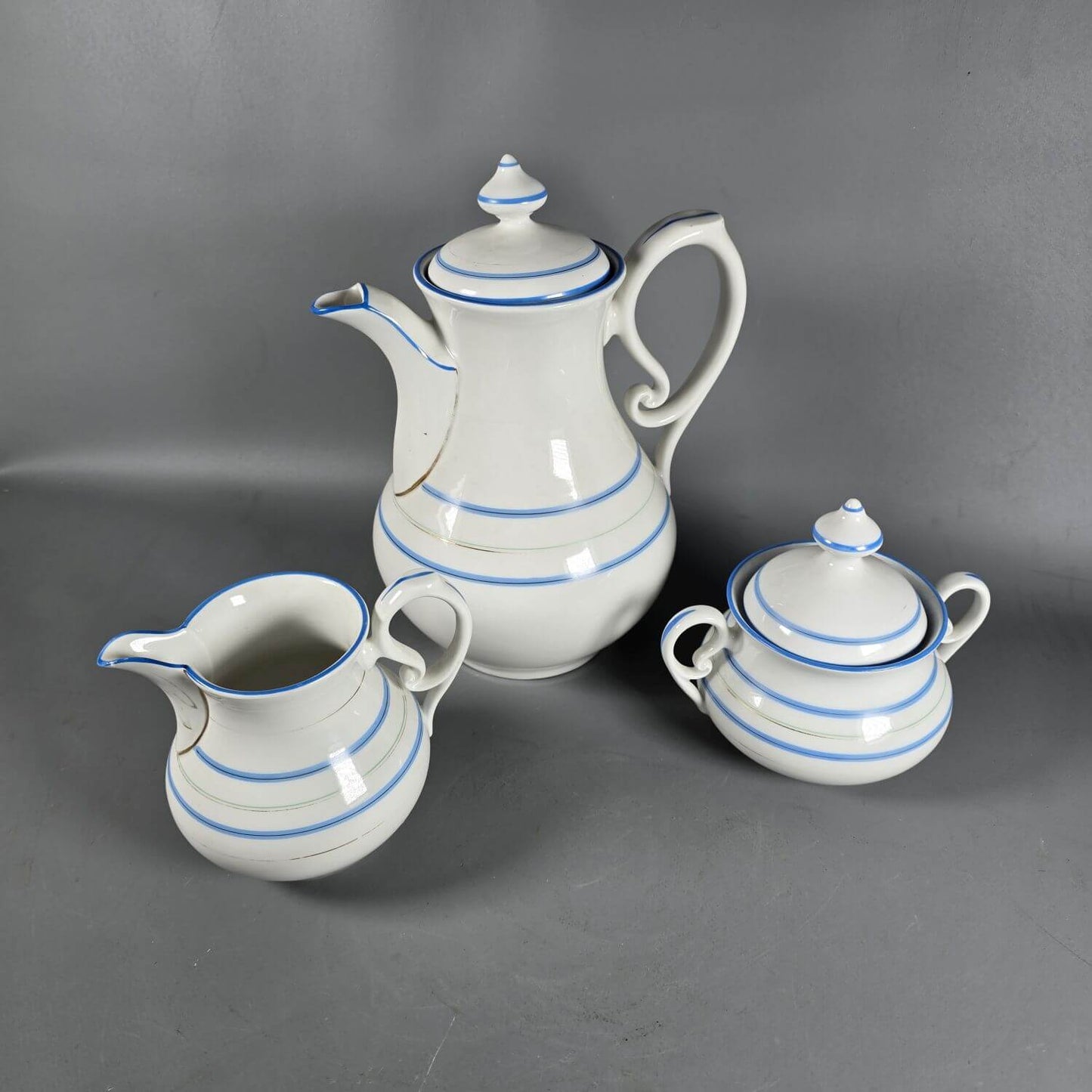 Kaffeekern Blaue Streifen - KPM Krister Waldenburg - Kaffeekanne Zuckerdose Milchkännchen