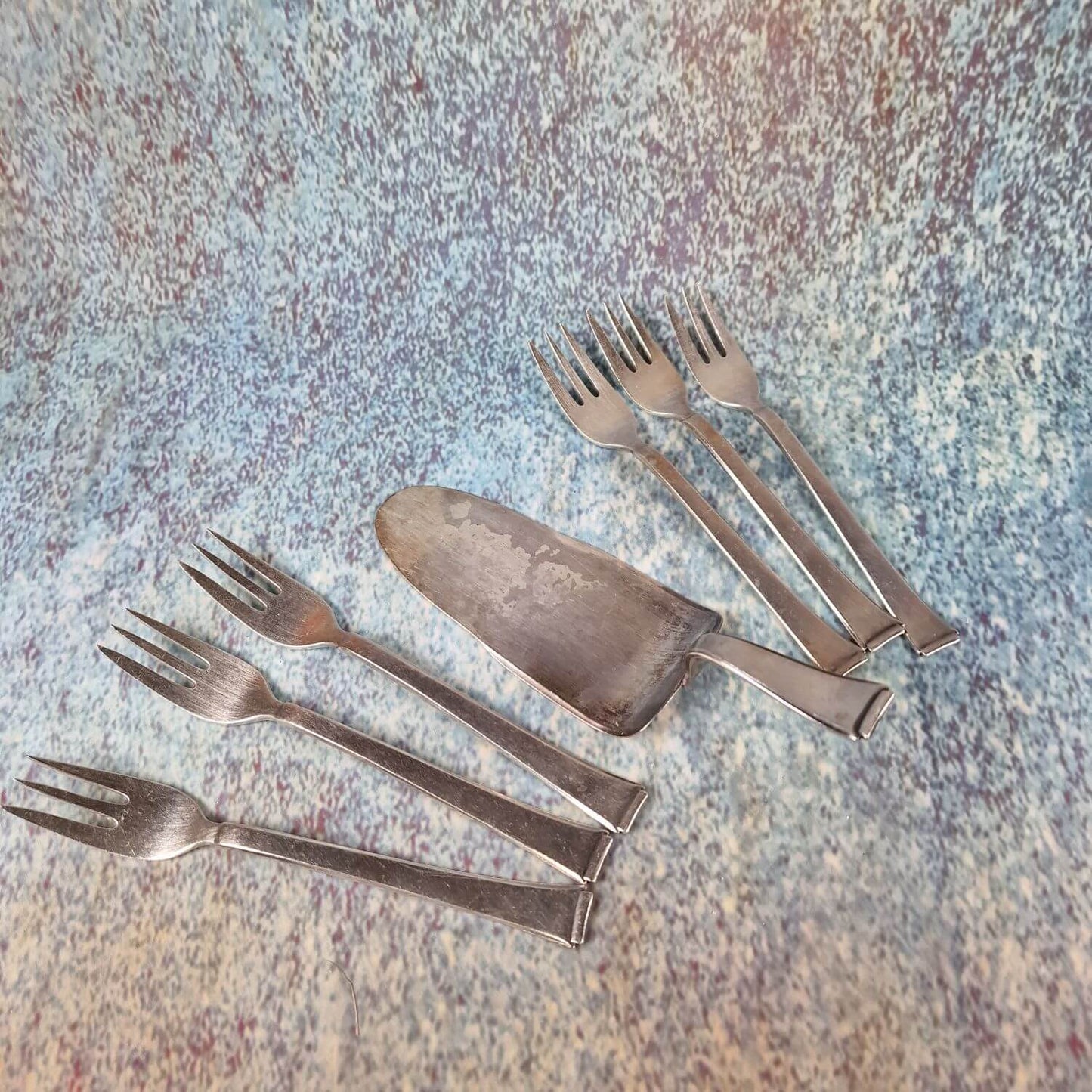 WMF 2500 Art Deco - Tortenheber und 6 Kuchengabeln - 90 versilbert