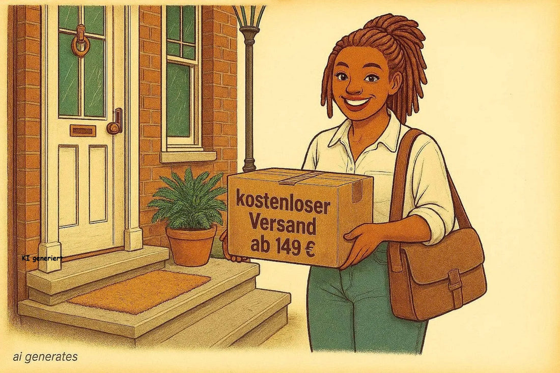 Dame mit Paket, Cartoon mit AI erstellt