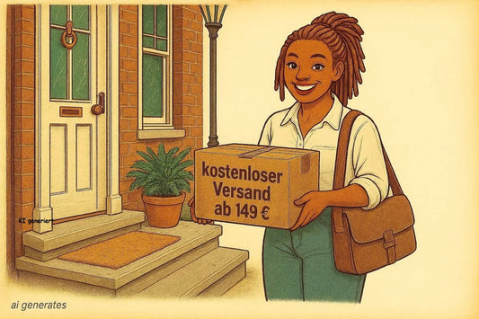 Dame mit Paket, Cartoon mit AI erstellt