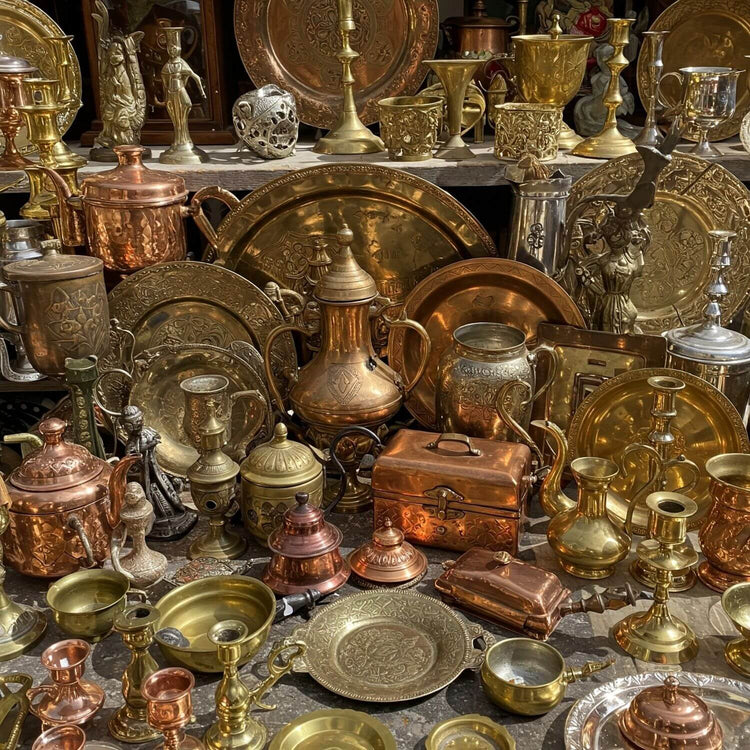 Figuren, Dosen, Schalen, Platten, Teller, Kerzenständer, Tabletts uvm. aus Messing und Kupfer