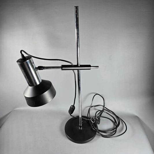 Große 70s Tischlampe - Schreibtischlampe Chrom Schwarz