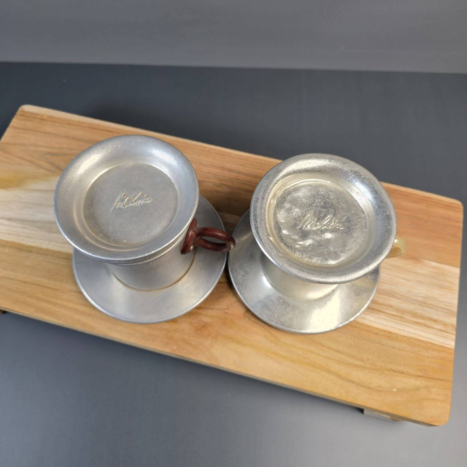 Zwei Melitta Tassenfilter aus Alu - 1950er Jahre