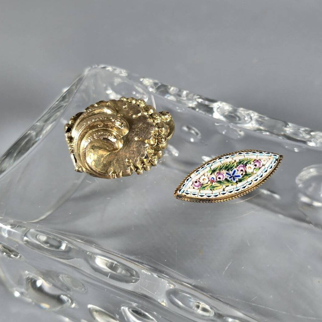 Schaumgold Brosche und Mosaik Brosche - Biedermeier