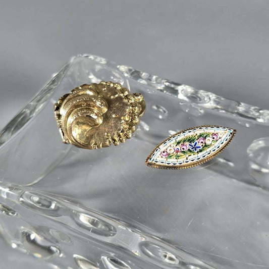 Schaumgold Brosche und Mosaik Brosche - Biedermeier