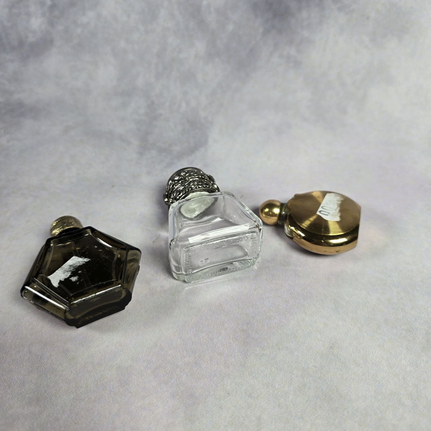 3er Set Flacons aus Glas - auch mit Messing Verzierung
