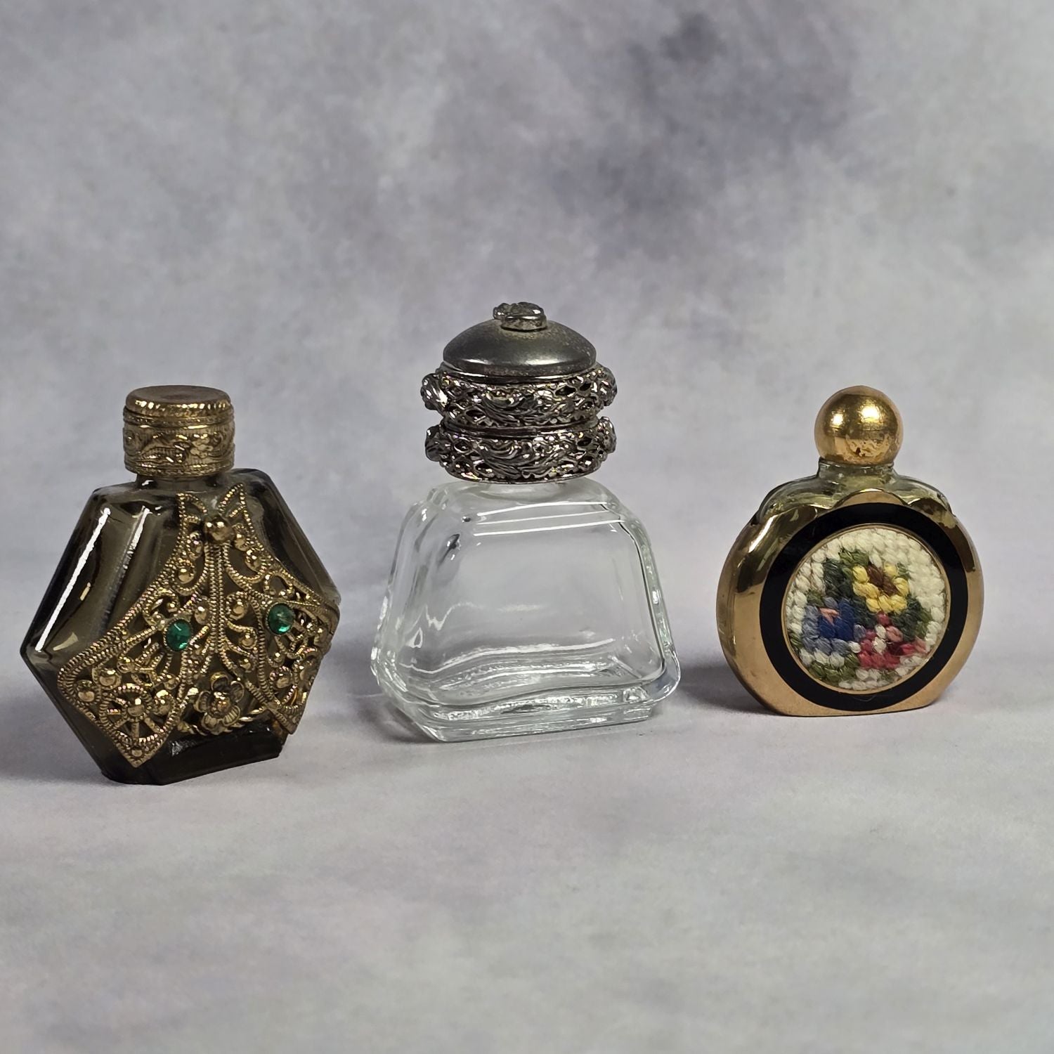 3er Set Flacons aus Glas - auch mit Messing Verzierung