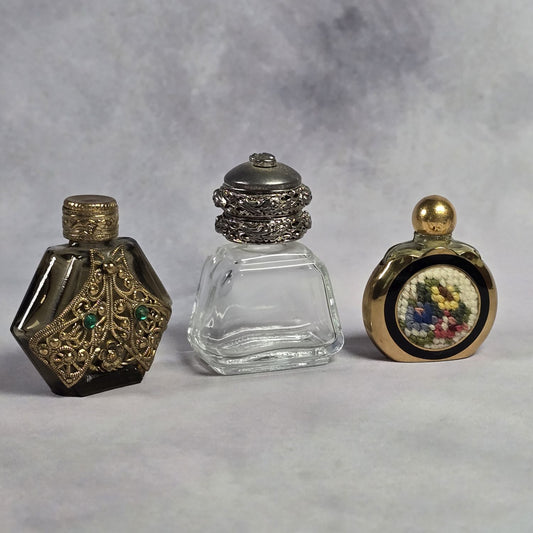 3er Set Flacons aus Glas - auch mit Messing Verzierung