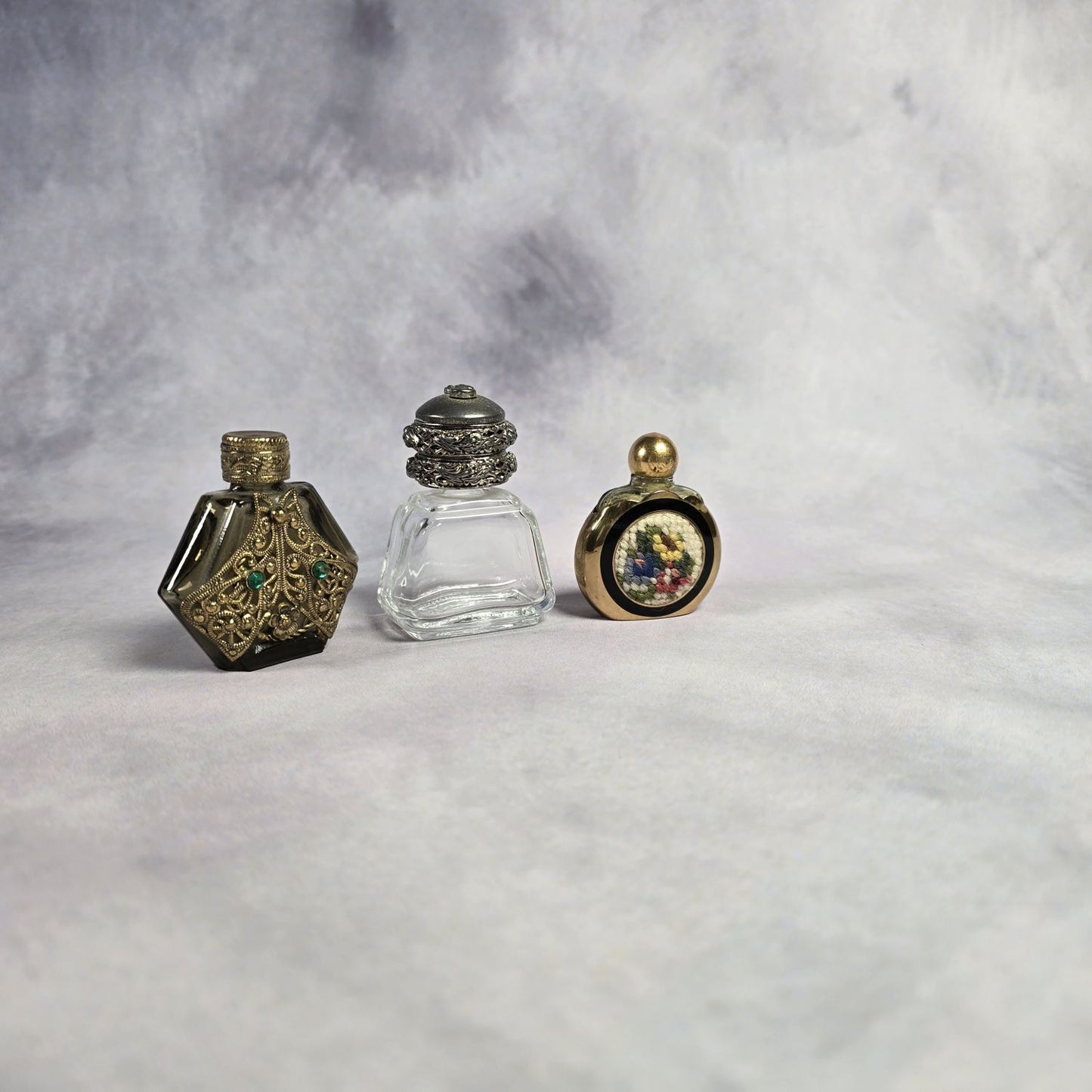 3er Set Flacons aus Glas - auch mit Messing Verzierung