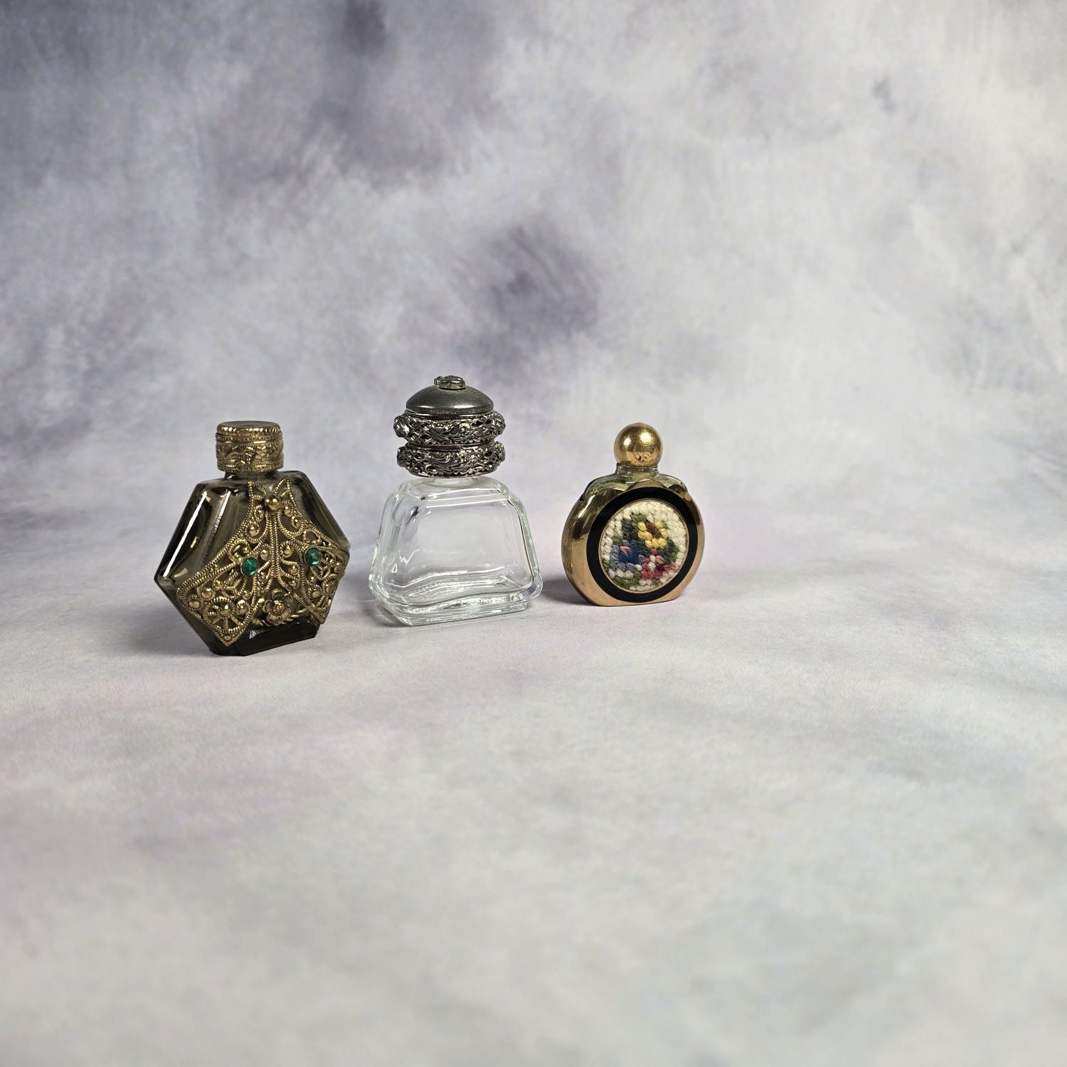 3er Set Flacons aus Glas - auch mit Messing Verzierung