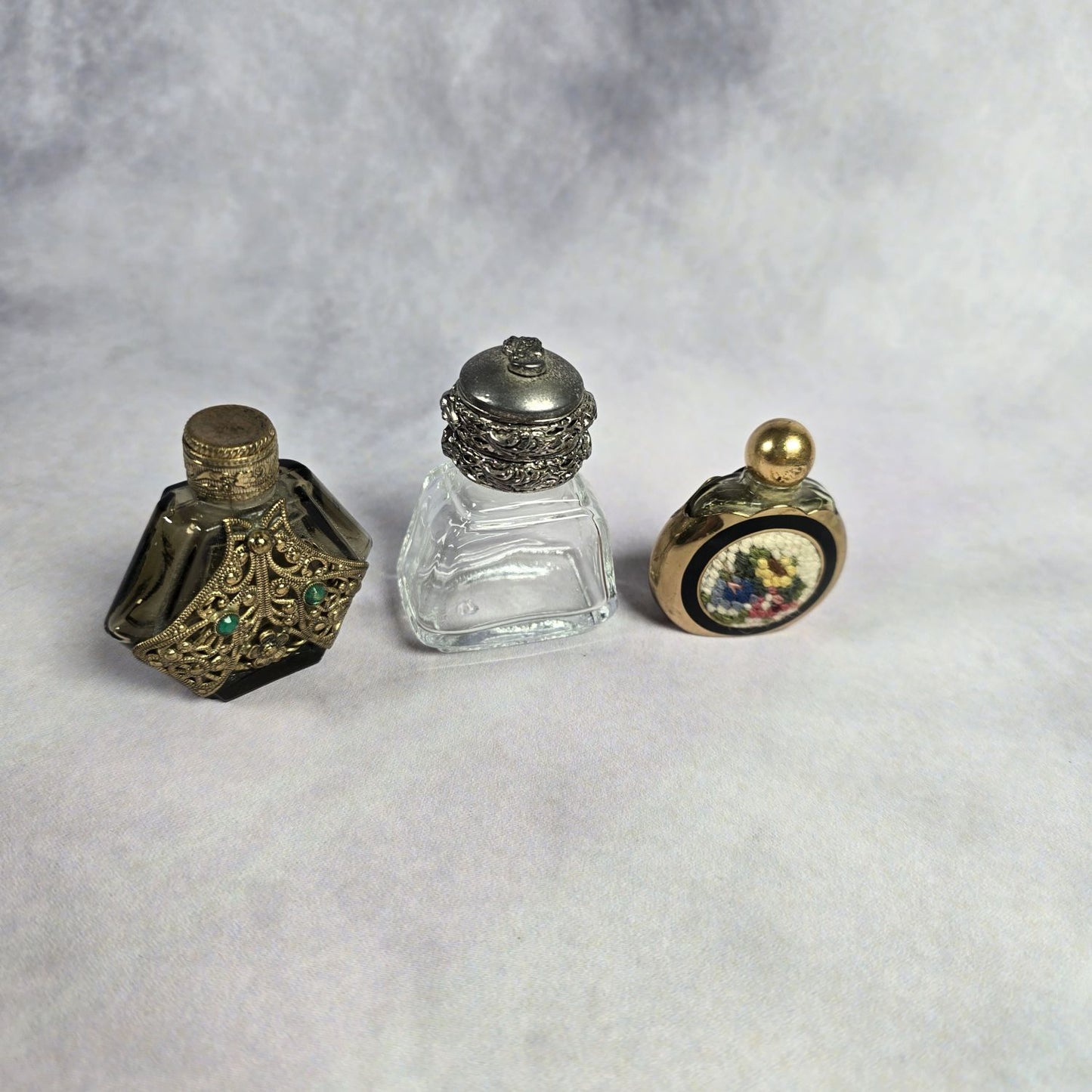 3er Set Flacons aus Glas - auch mit Messing Verzierung