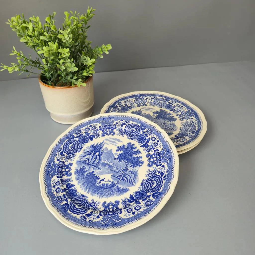 3er Set Kuchenteller - Villeroy & Boch Burgenland Blau - schwarze und braune Bodenmarke