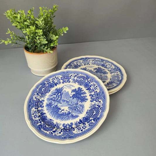 3er Set Kuchenteller - Villeroy & Boch Burgenland Blau - schwarze und braune Bodenmarke