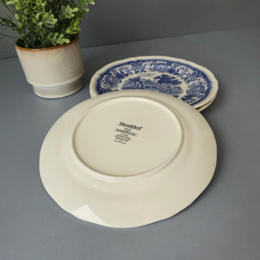 3er Set Kuchenteller - Villeroy & Boch Burgenland Blau - schwarze und braune Bodenmarke