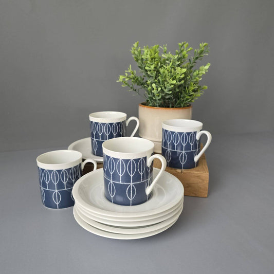 Set Kaffeetassen mit Teller, Arzberg 2050 Löffelhardt Triennale Preis 60s mid century