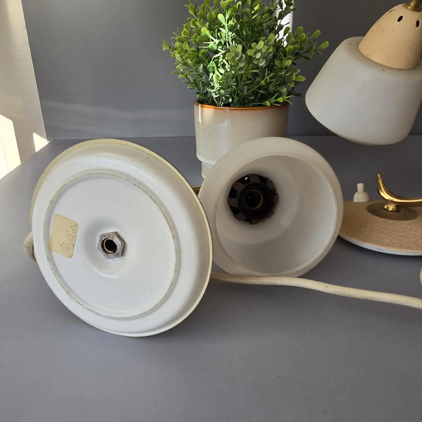 Paar 50s Nachttischlampen - Schrumpflack - Glasschirme