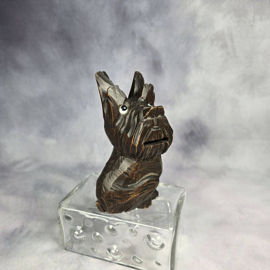 Vintage Scottish Terrier Hund aus Holz - mit Feuerzeug - 60s