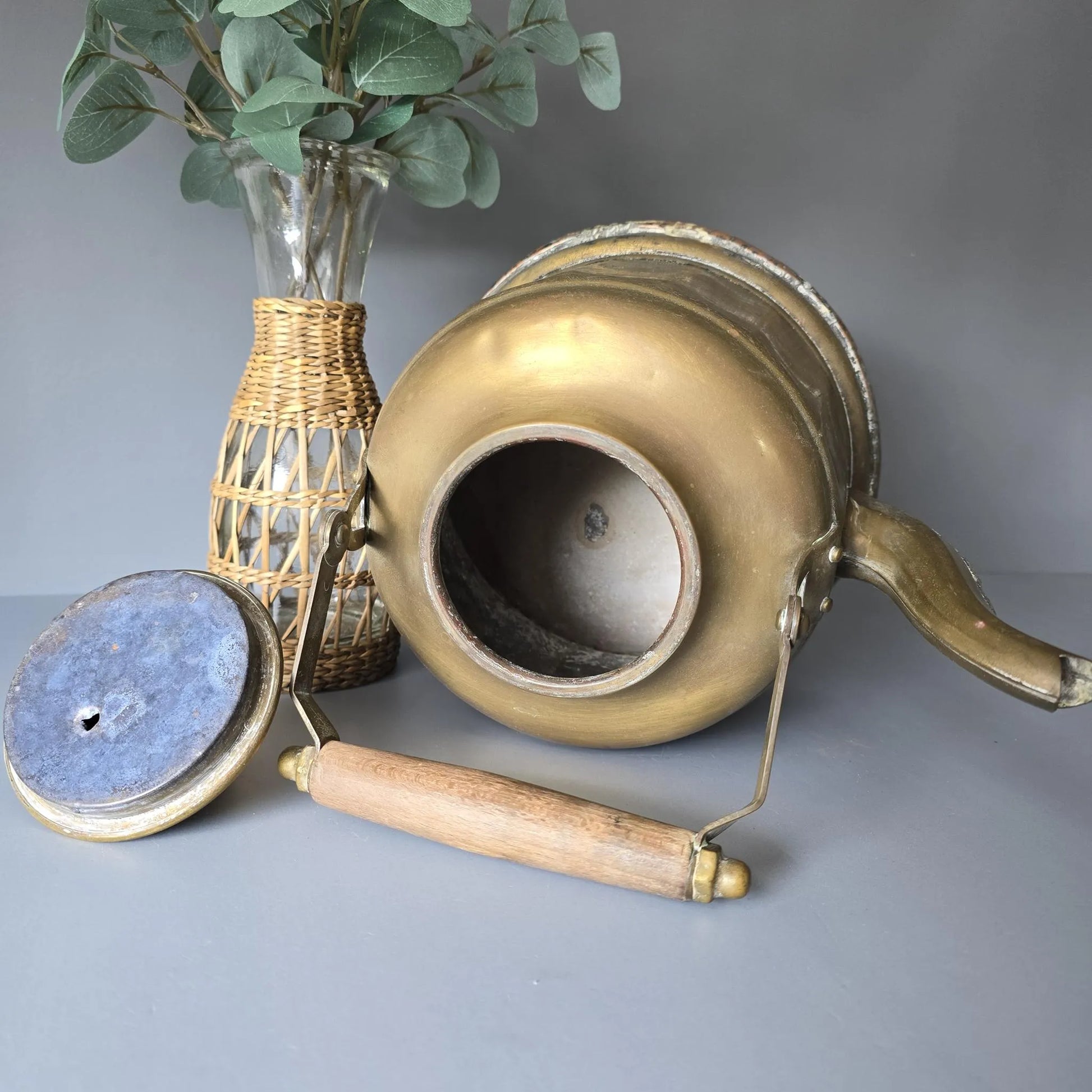Vintage Messing Wasserkessel - Teekessel mit Kupferboden -  Shabby Landhaus Deko