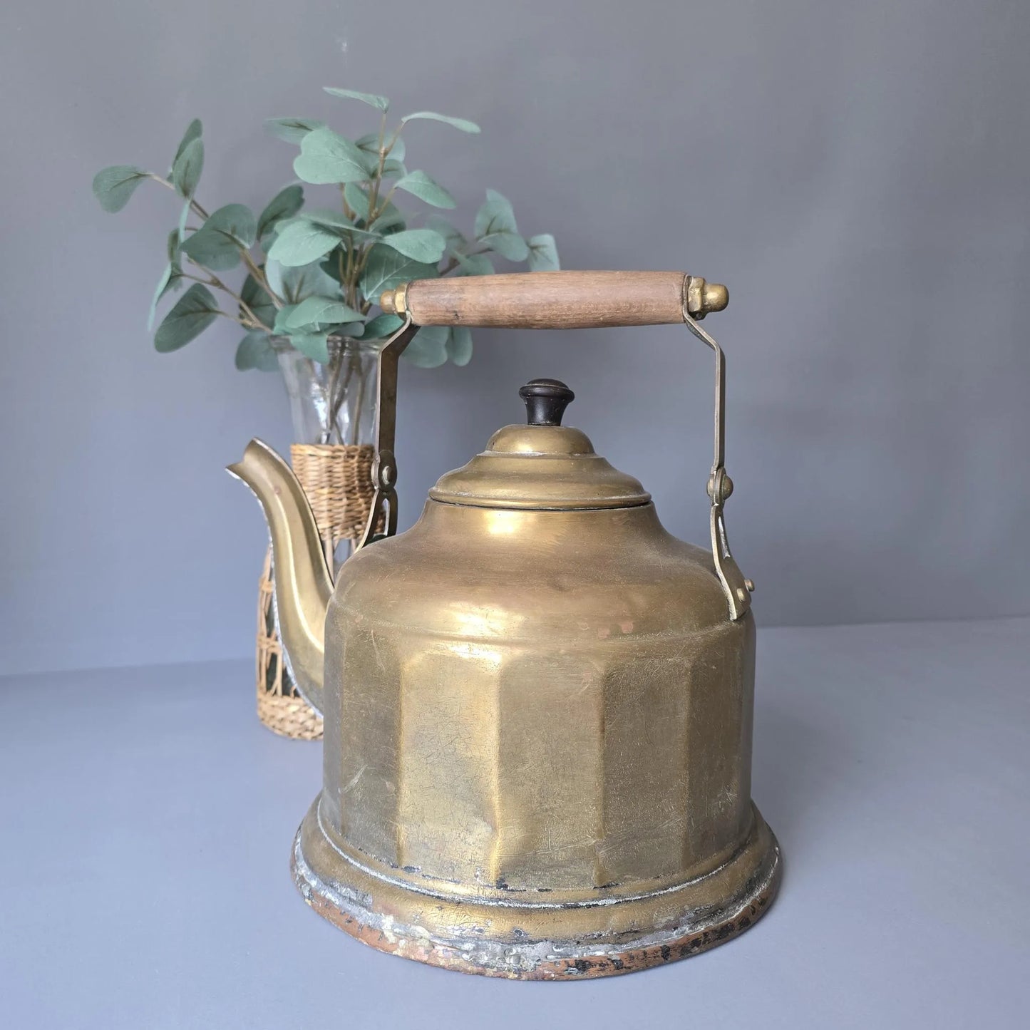 Vintage Messing Wasserkessel - Teekessel mit Kupferboden -  Shabby Landhaus Deko