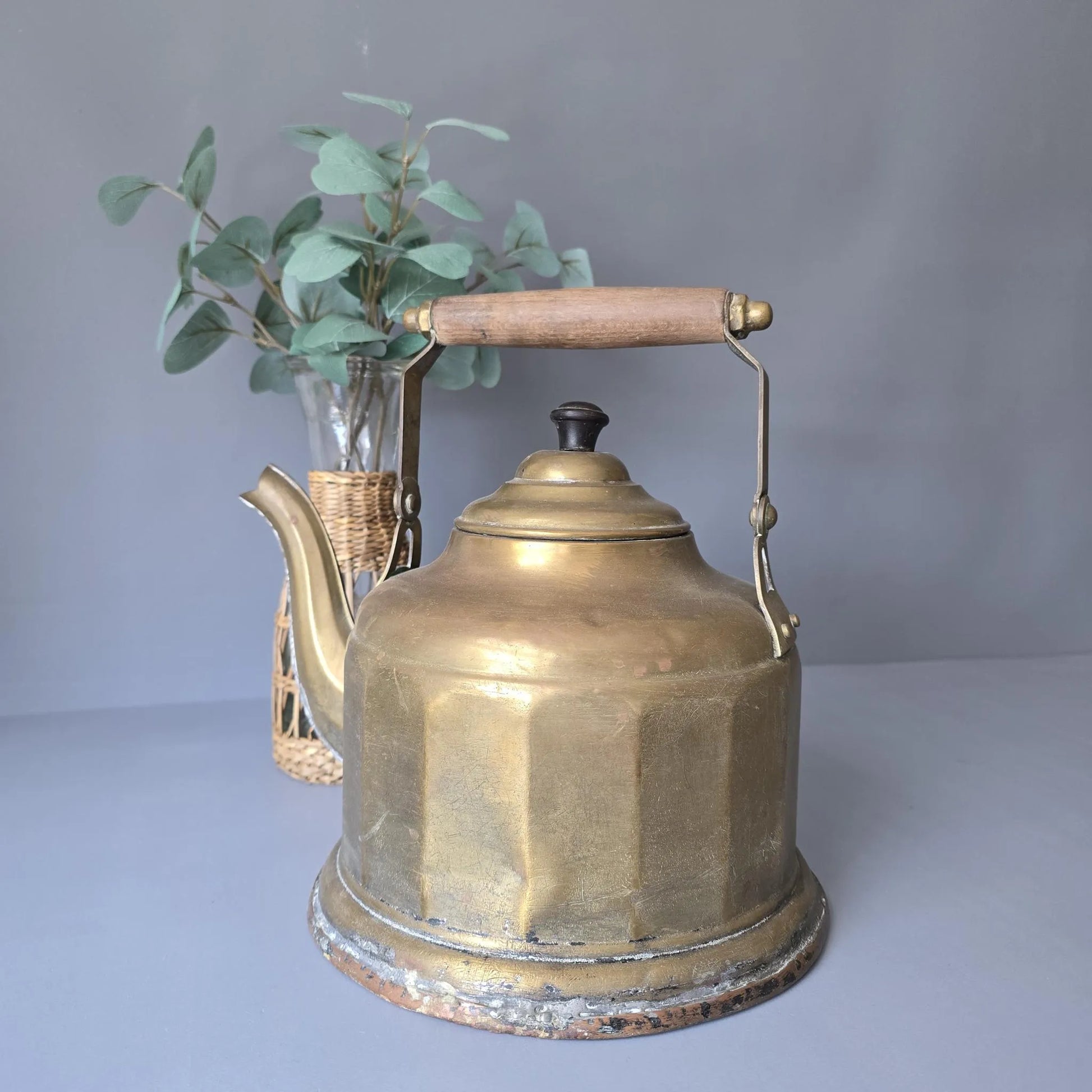 Vintage Messing Wasserkessel - Teekessel mit Kupferboden -  Shabby Landhaus Deko