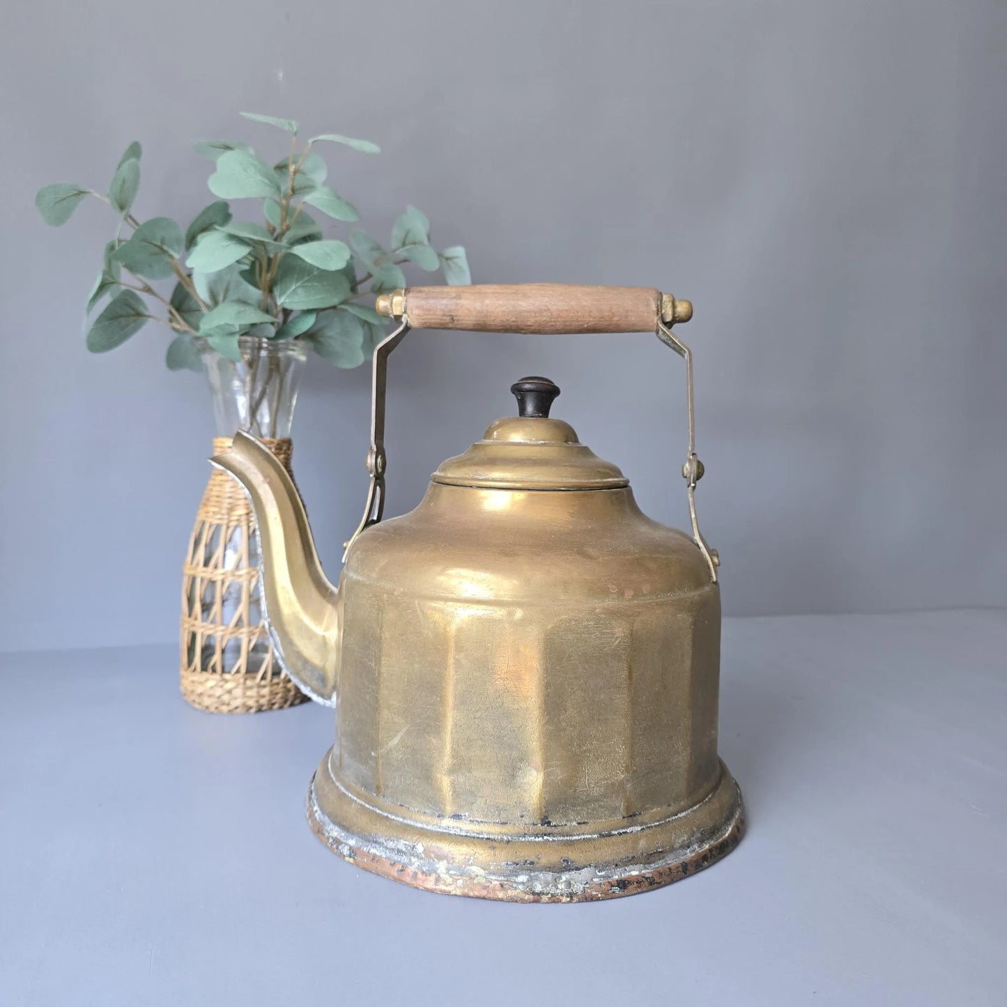 Vintage Messing Wasserkessel - Teekessel mit Kupferboden -  Shabby Landhaus Deko