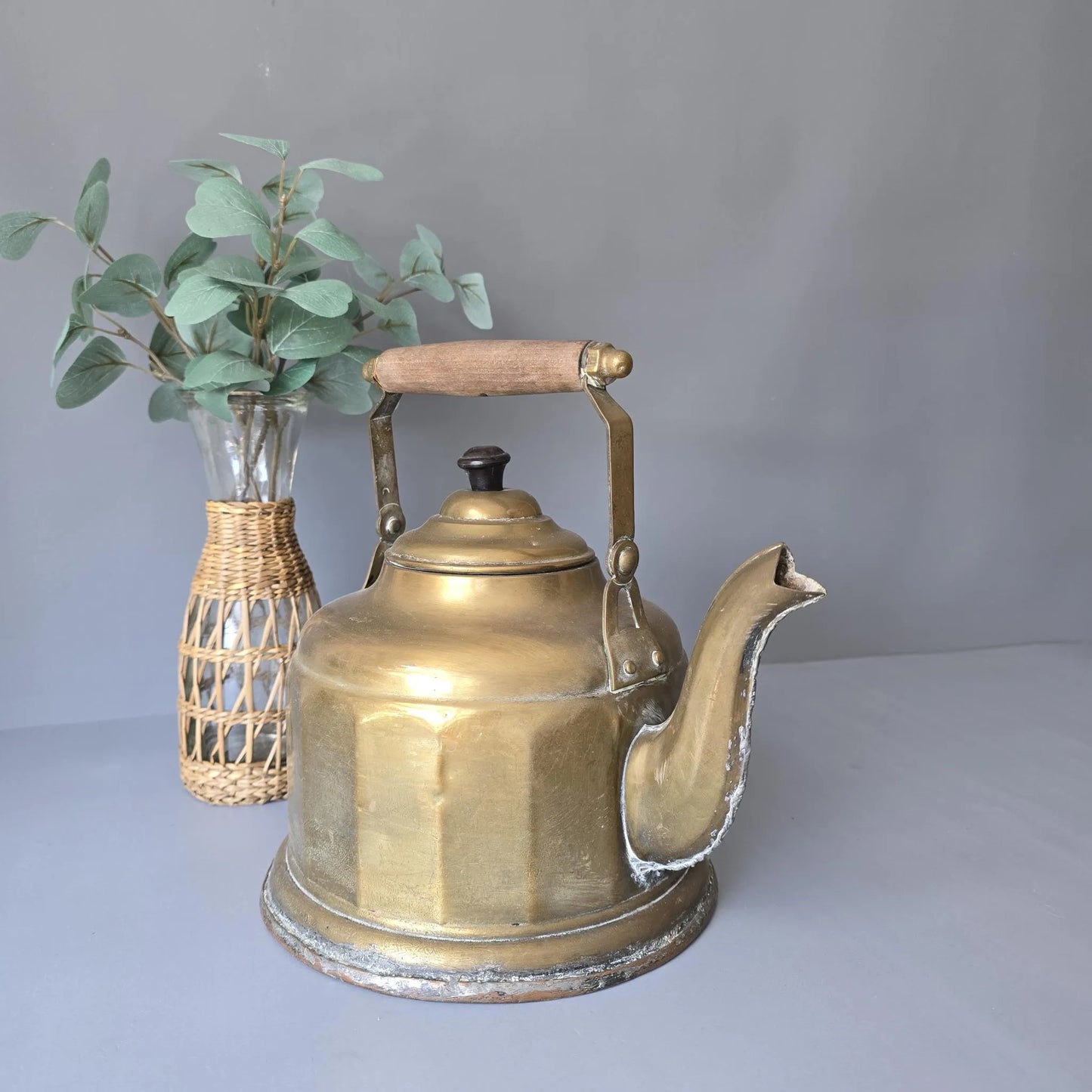 Vintage Messing Wasserkessel - Teekessel mit Kupferboden -  Shabby Landhaus Deko