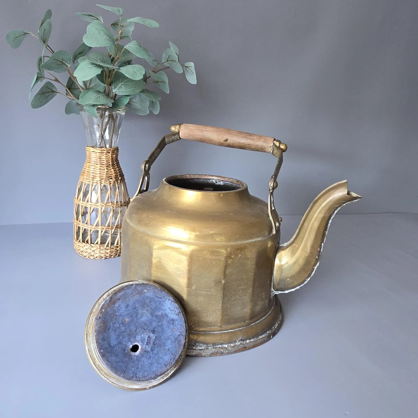Vintage Messing Wasserkessel - Teekessel mit Kupferboden -  Shabby Landhaus Deko