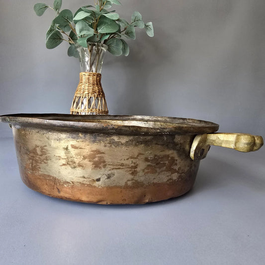 Großer Vintage Kupfertopf - flacher großer Topf - Gartendeko