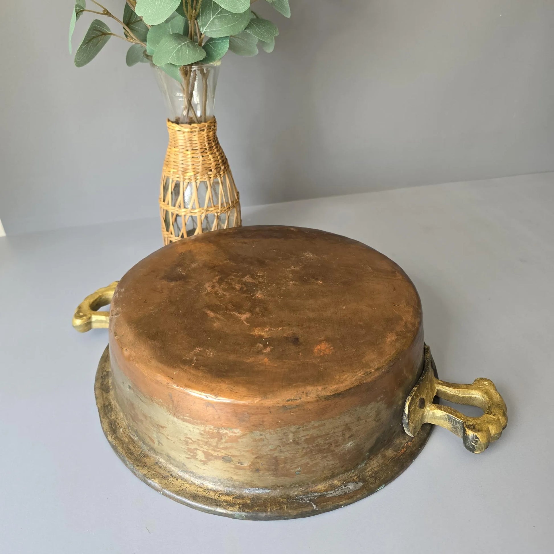 Großer Vintage Kupfertopf - flacher großer Topf - Gartendeko