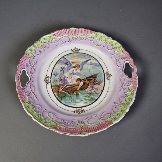 Antiker Teller mit Schutzengel Motiv