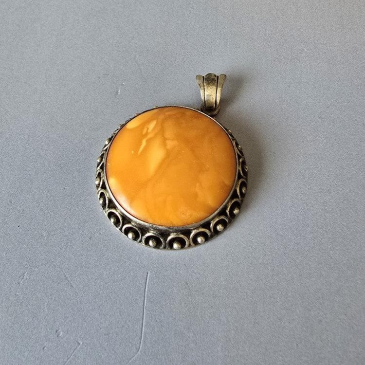 Vintage Butter Scotch Bernstein Anhänger - 835 Silber - Art Deco