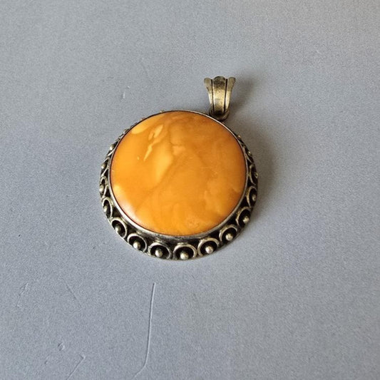 Vintage Butter Scotch Bernstein Anhänger - 835 Silber - Art Deco