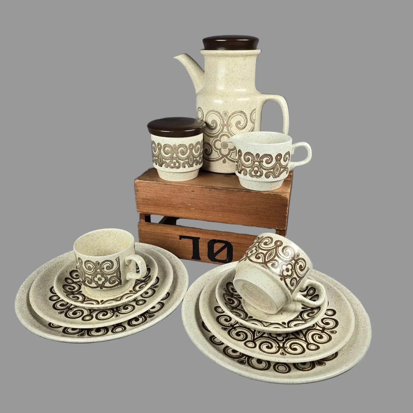 Vintage Geschirr - 50 Teile Biltons Celtic Rose Stoneware - 70er Jahre