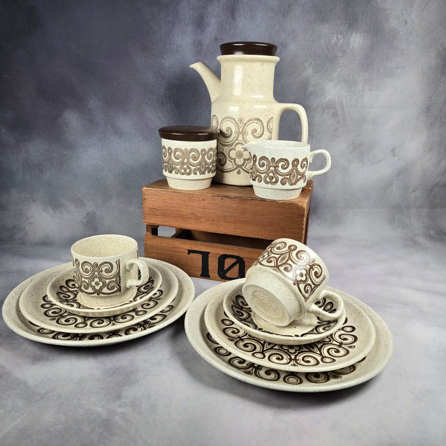 Vintage Geschirr - 50 Teile Biltons Celtic Rose Stoneware - 70er Jahre